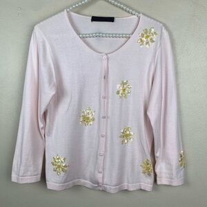Alpha Massimo Rebecchi Pink Beaded Cardigan Floral Modest Flowers Prairie Preppy